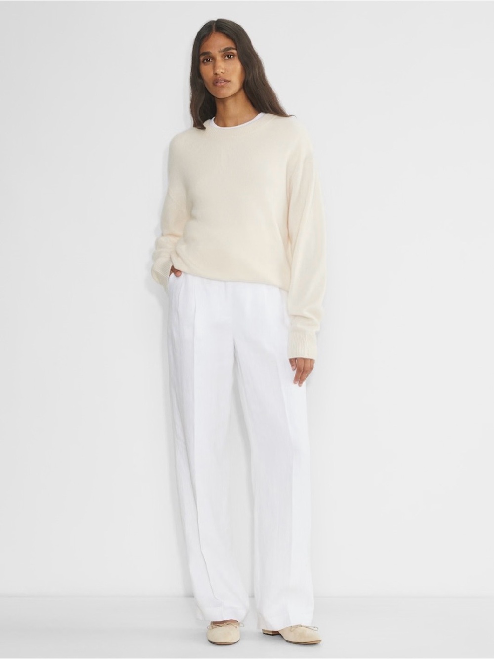 NWT Aritzia Effortless New Linen Pant Size 00 Wide Leg White Lined Italy ~ $148